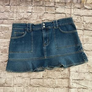 Old Navy blue denim mini skirt, ruffled details, size 12.